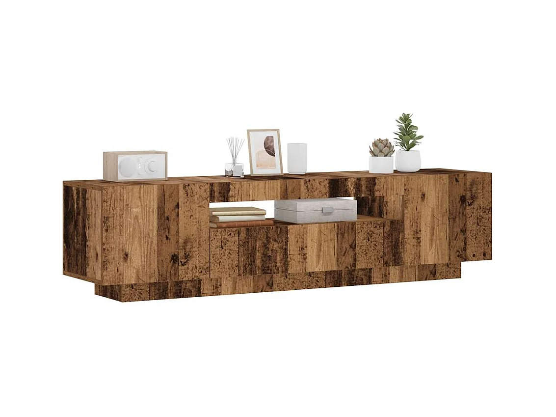 Meuble TV avec lumières LED vieux bois bois d'ingénierie