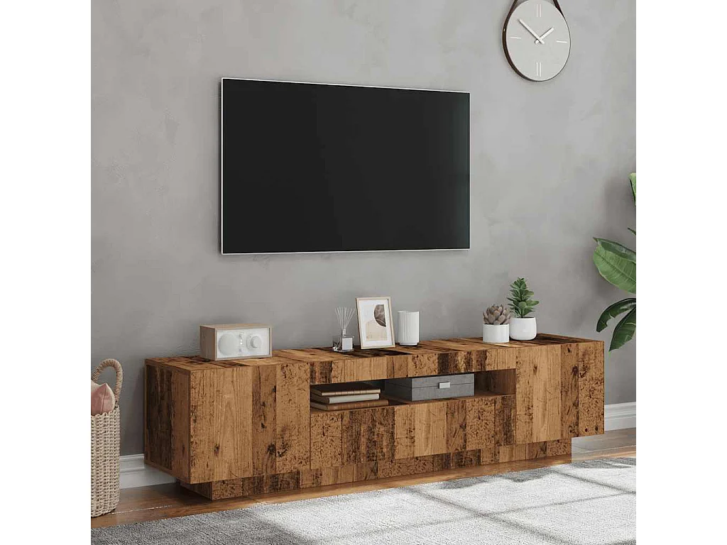 Meuble TV avec lumières LED vieux bois bois d'ingénierie