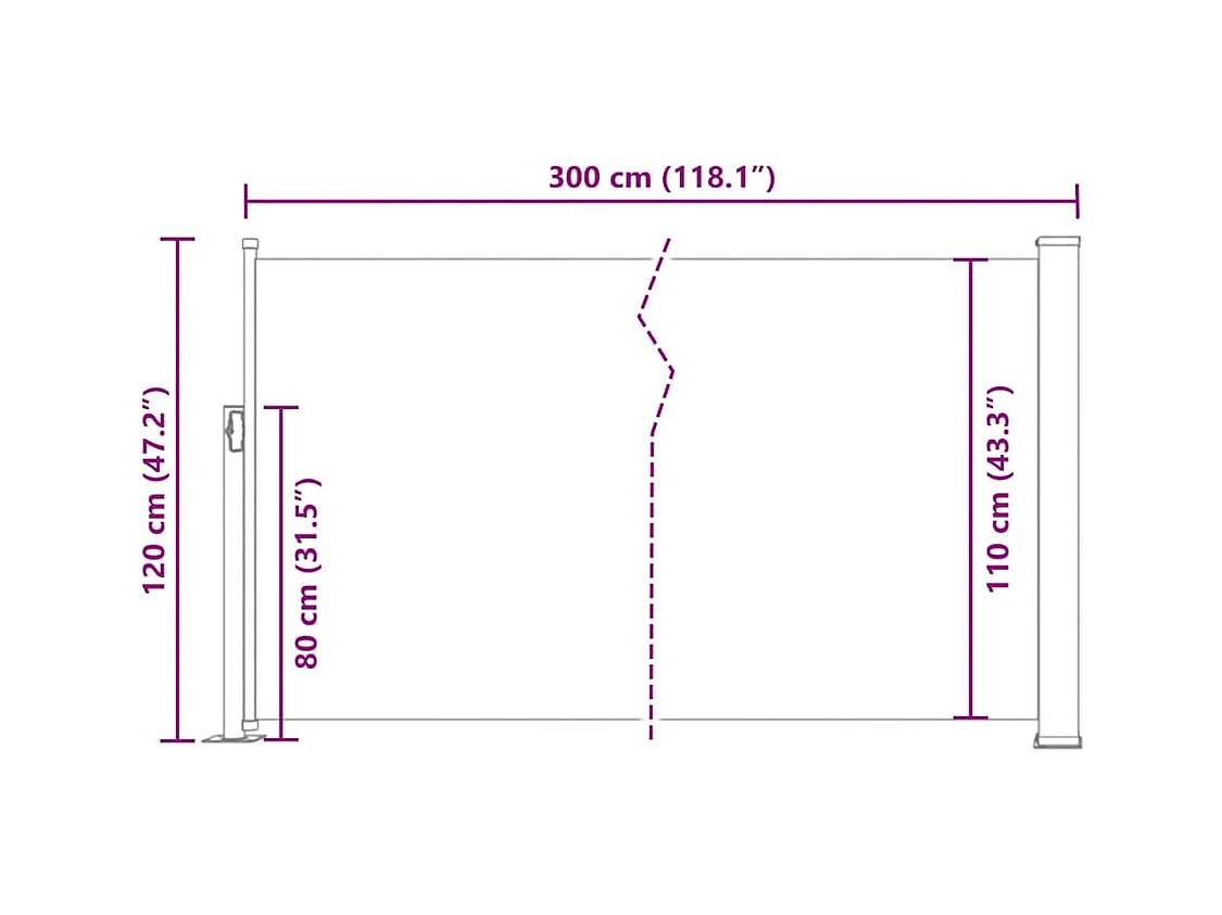 Auvent latéral rétractable 120 x 300 cm Bleu