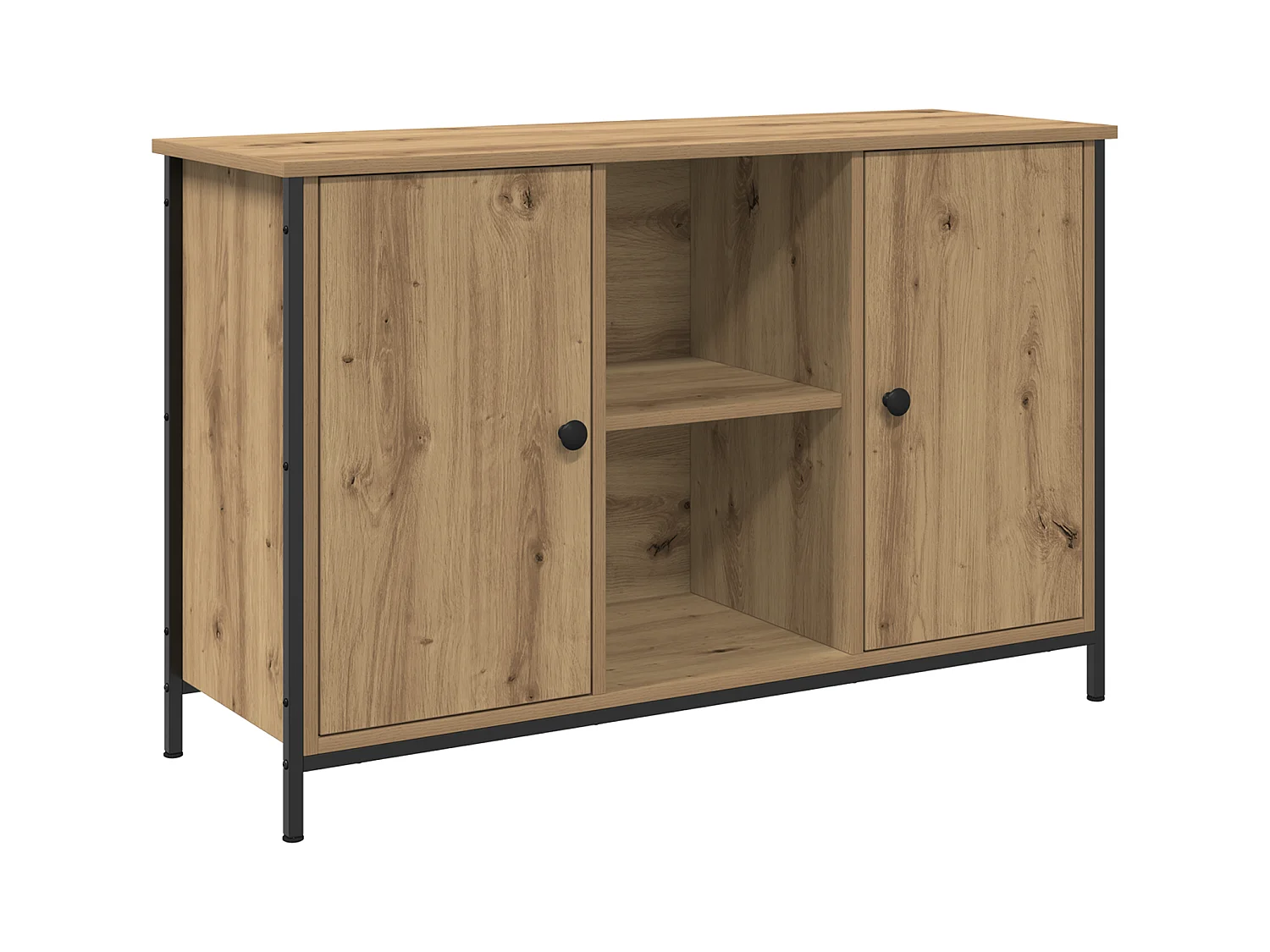 Mobile TV in rovere nero 101x35x65 cm in legno ricostruito e acciaio