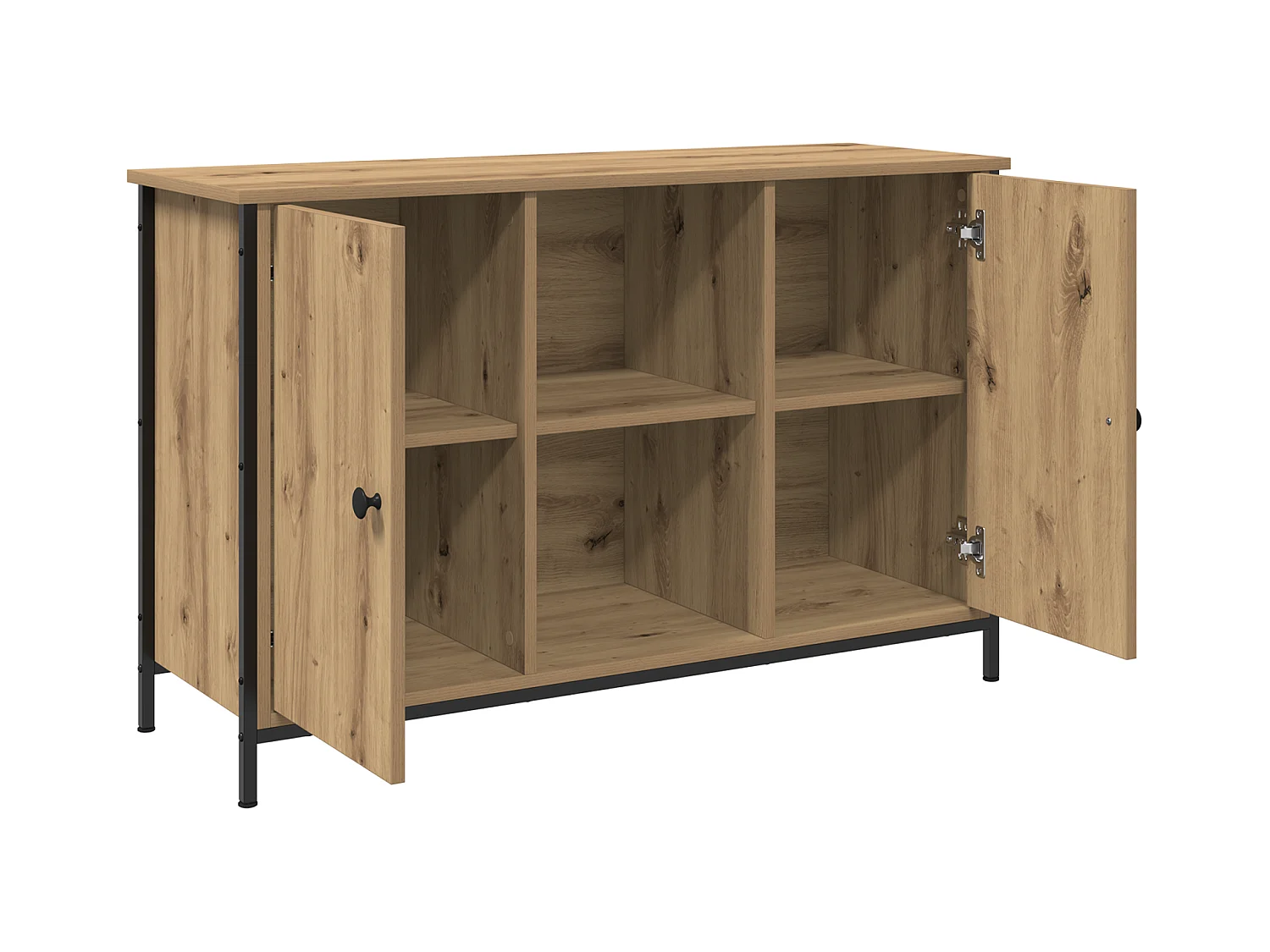 Mobile TV in rovere nero 101x35x65 cm in legno ricostruito e acciaio