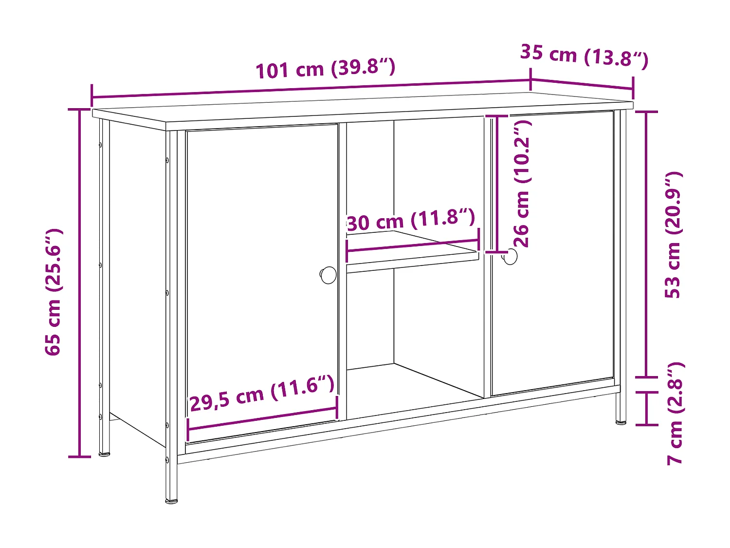 Mobile TV in rovere nero 101x35x65 cm in legno ricostruito e acciaio