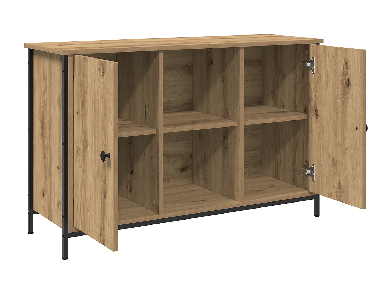 Zwarte eiken tv-kast 101x35x65 cm, gereconstrueerd hout en staal