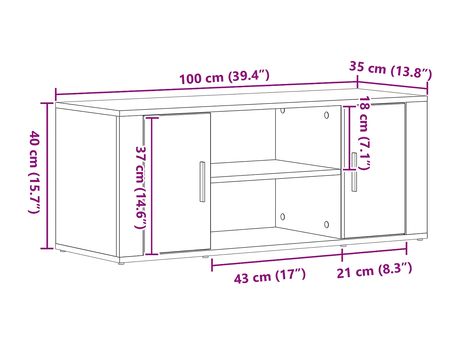 Artisan Eiken TV-kast 100x35x40 cm in bewerkt hout