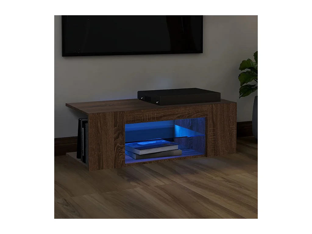Meuble TV avec lumières LED Chêne marron 90x39x30 cm