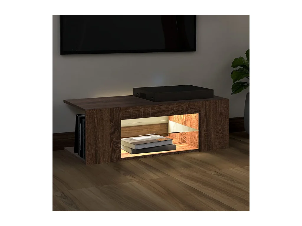 Meuble TV avec lumières LED Chêne marron 90x39x30 cm