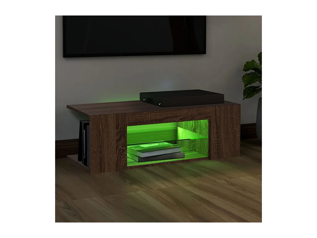Meuble TV avec lumières LED Chêne marron 90x39x30 cm