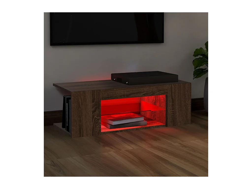 Meuble TV avec lumières LED Chêne marron 90x39x30 cm