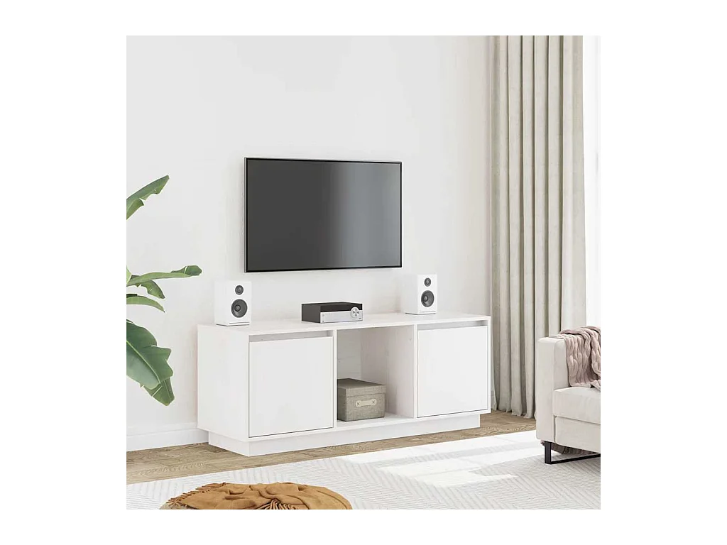 Meuble TV Blanc 110,5x35x44 cm Bois de pin massif