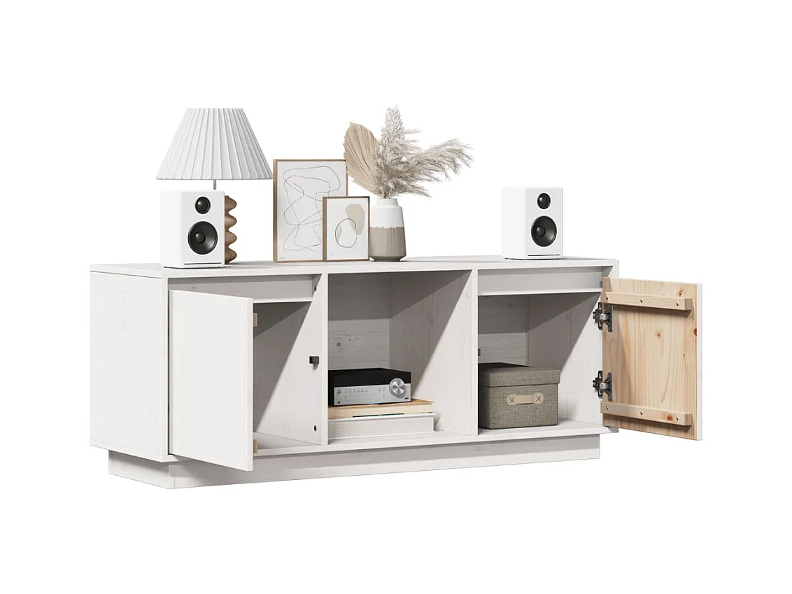Meuble TV Blanc 110,5x35x44 cm Bois de pin massif