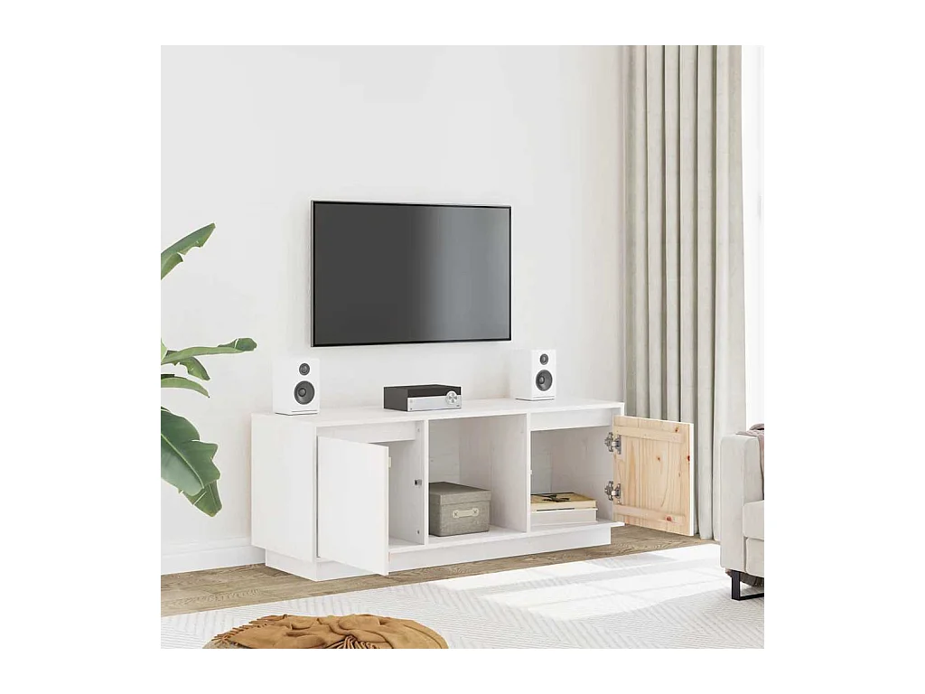 Meuble TV Blanc 110,5x35x44 cm Bois de pin massif