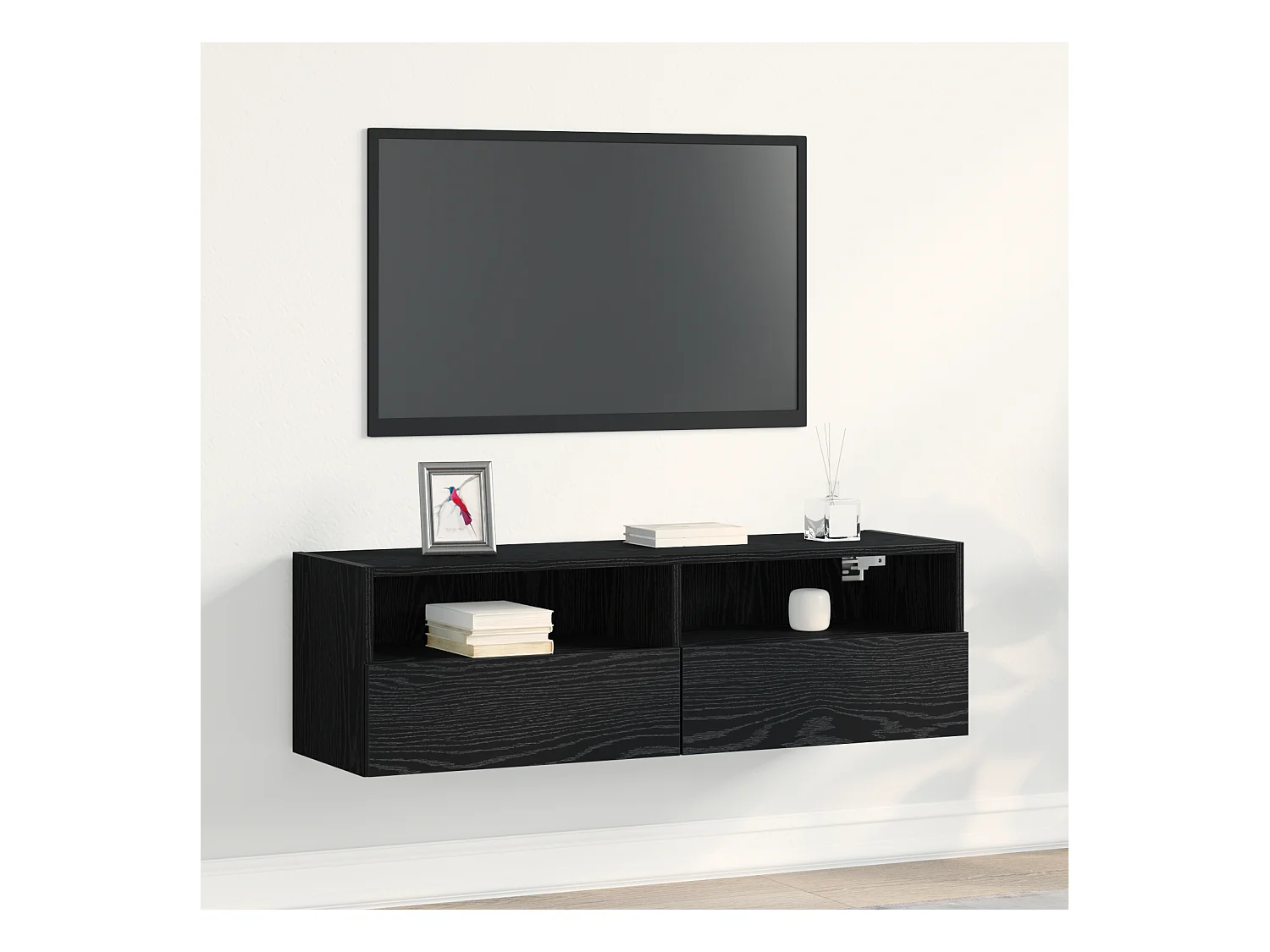Meuble TV Noir Chêne 100x30x30 cm Bois d'ingénierie