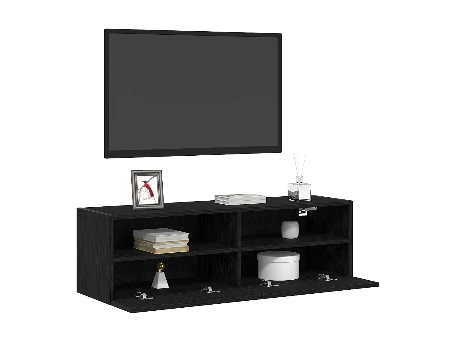 Meuble TV Noir Chêne 100x30x30 cm Bois d'ingénierie