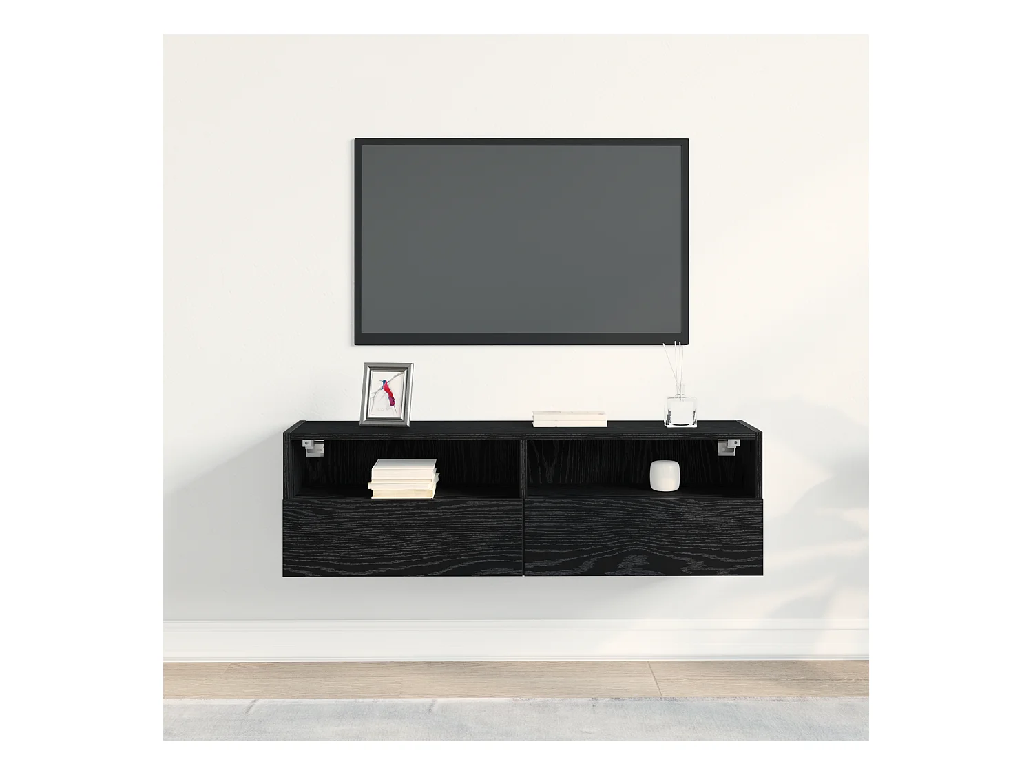 Meuble TV Noir Chêne 100x30x30 cm Bois d'ingénierie