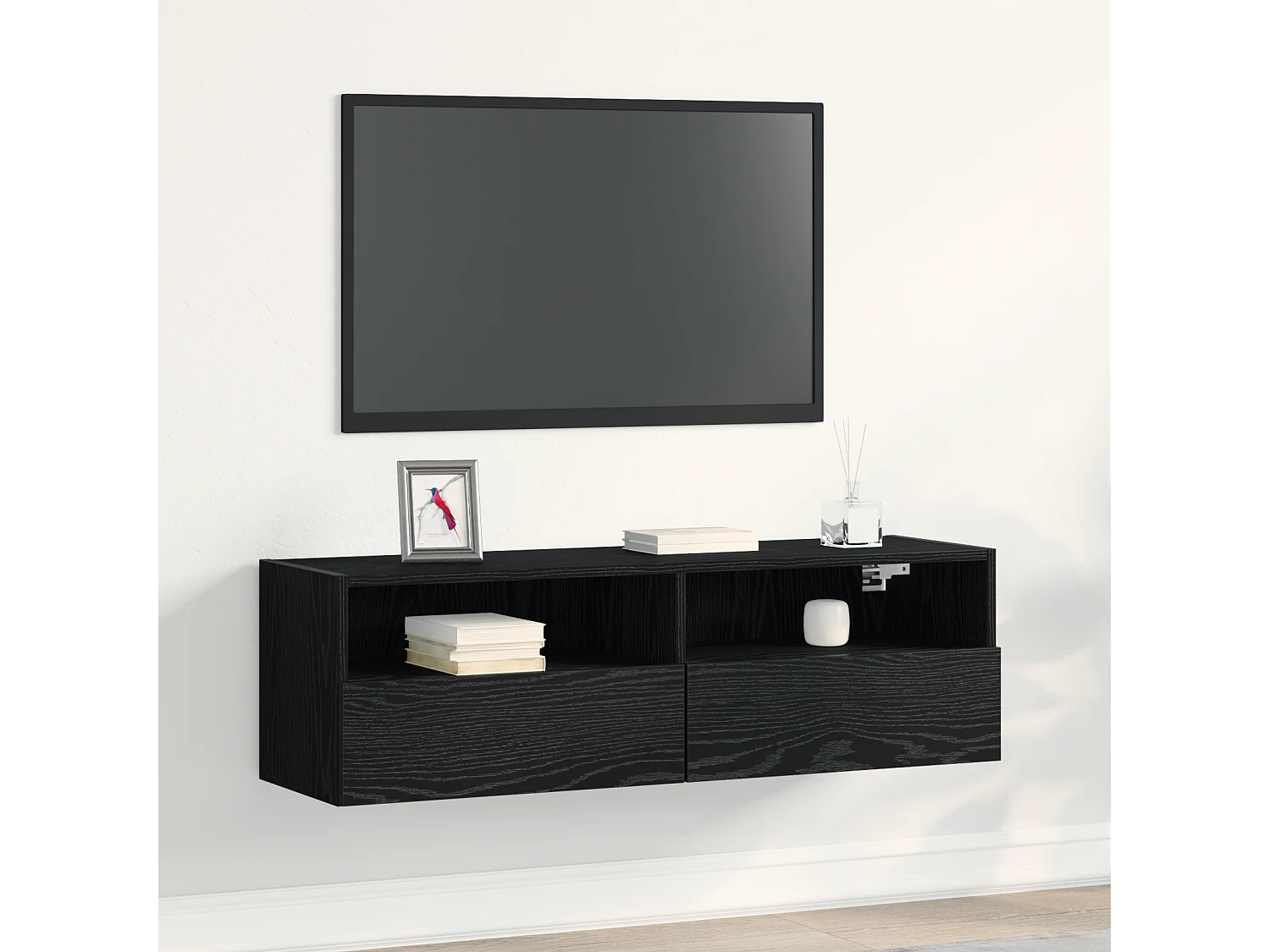 Meuble TV Noir Chêne 100x30x30 cm Bois d'ingénierie