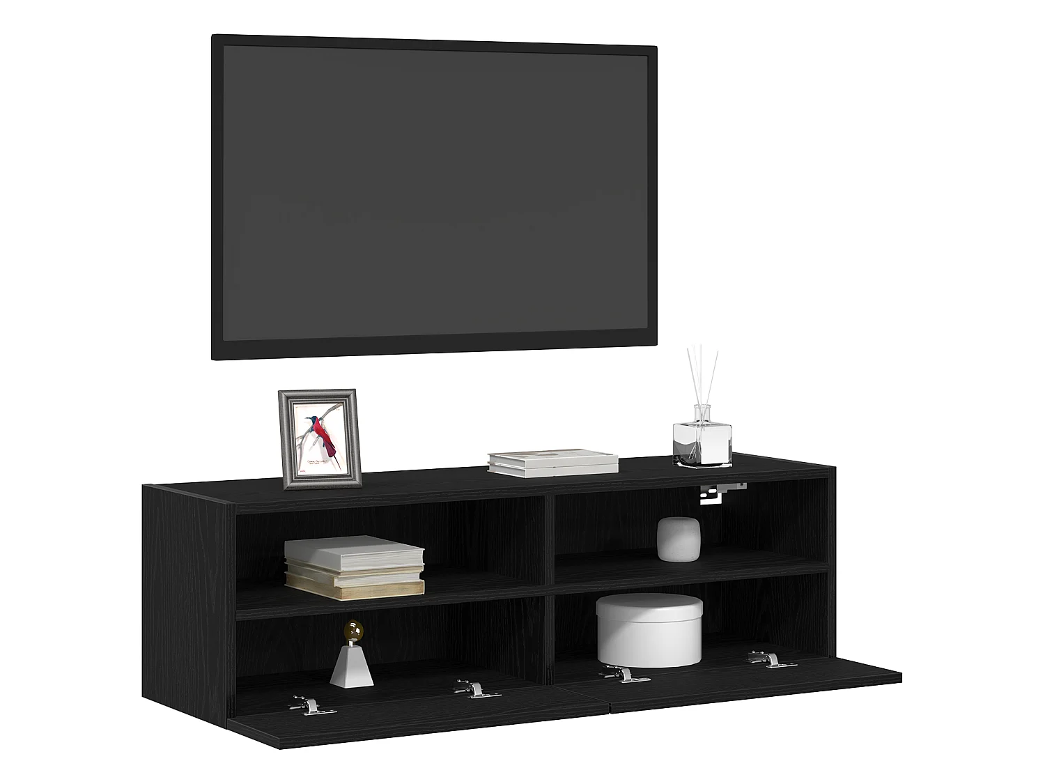 Meuble TV Noir Chêne 100x30x30 cm Bois d'ingénierie