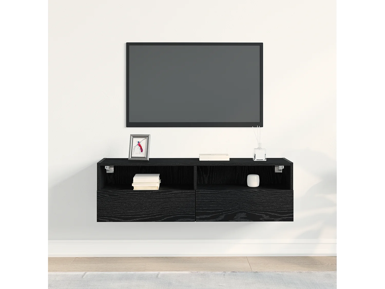 Meuble TV Noir Chêne 100x30x30 cm Bois d'ingénierie