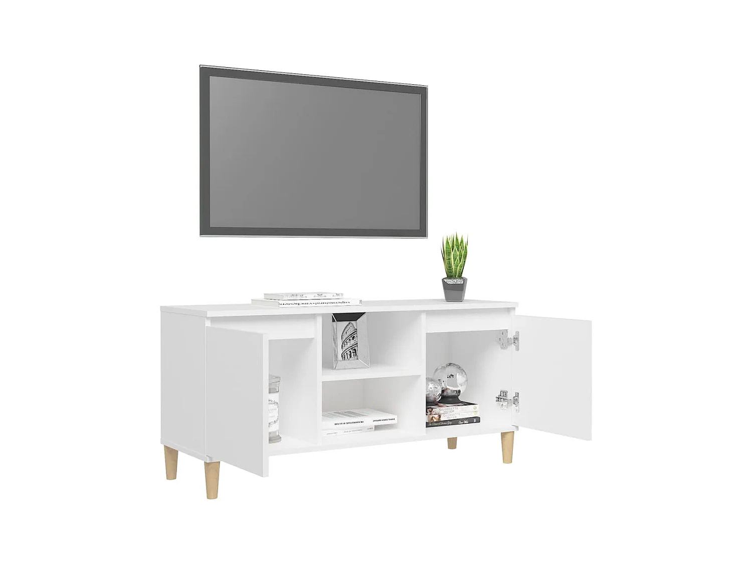 TV-Schrank mit Massivholzbeinen Weiß 103,5x35x50 cm