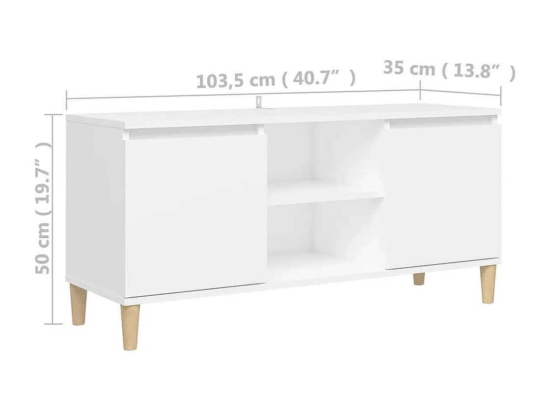 TV-Schrank mit Massivholzbeinen Weiß 103,5x35x50 cm