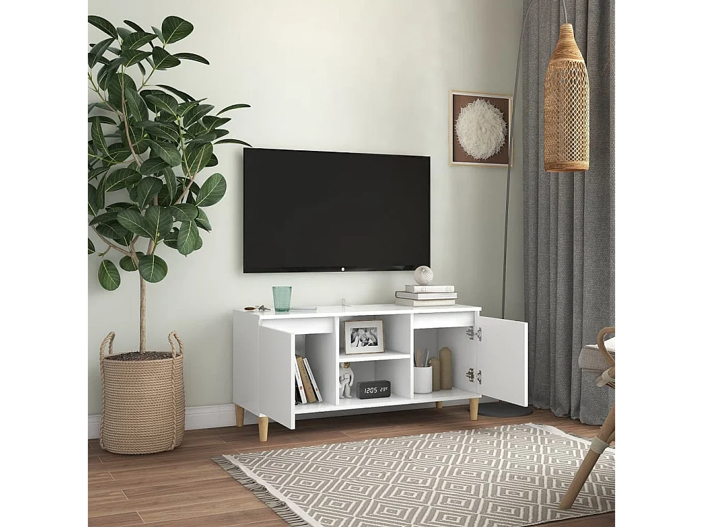 TV-Schrank mit Massivholzbeinen Weiß 103,5x35x50 cm