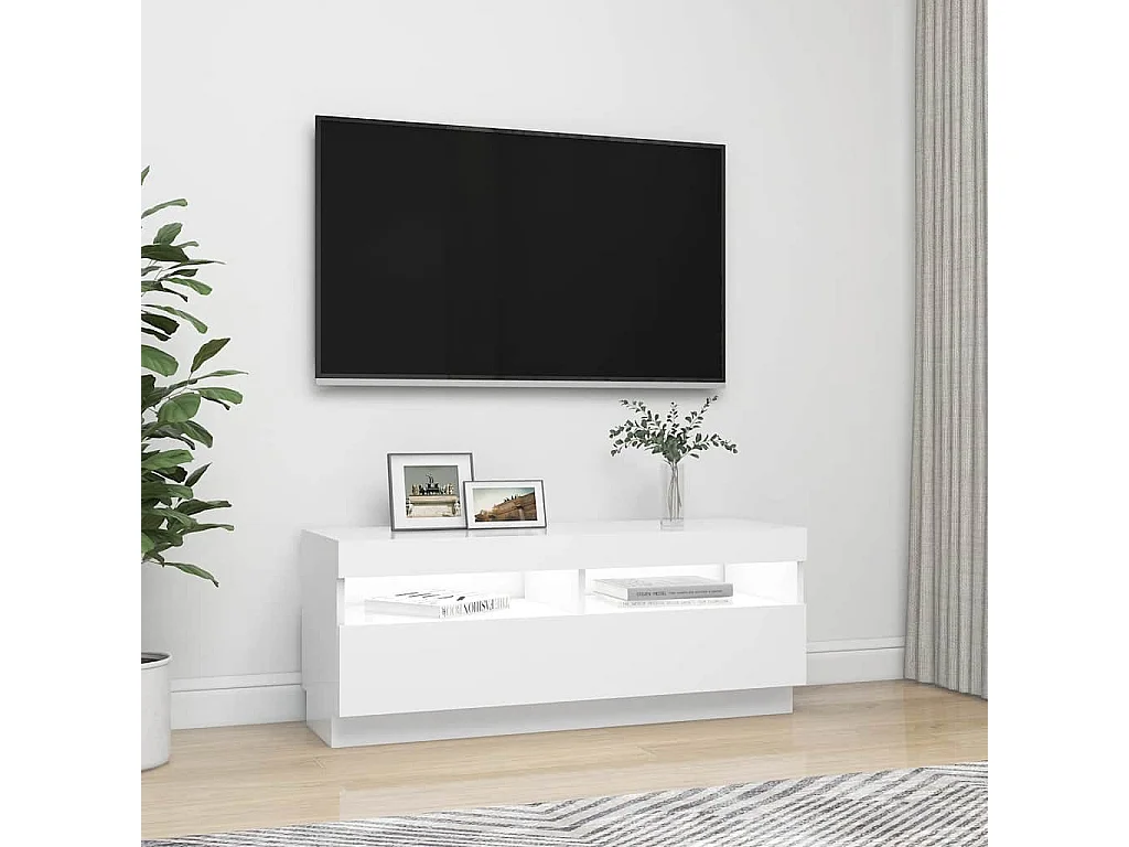 Meuble TV avec lumières LED Blanc 100x35x40 cm