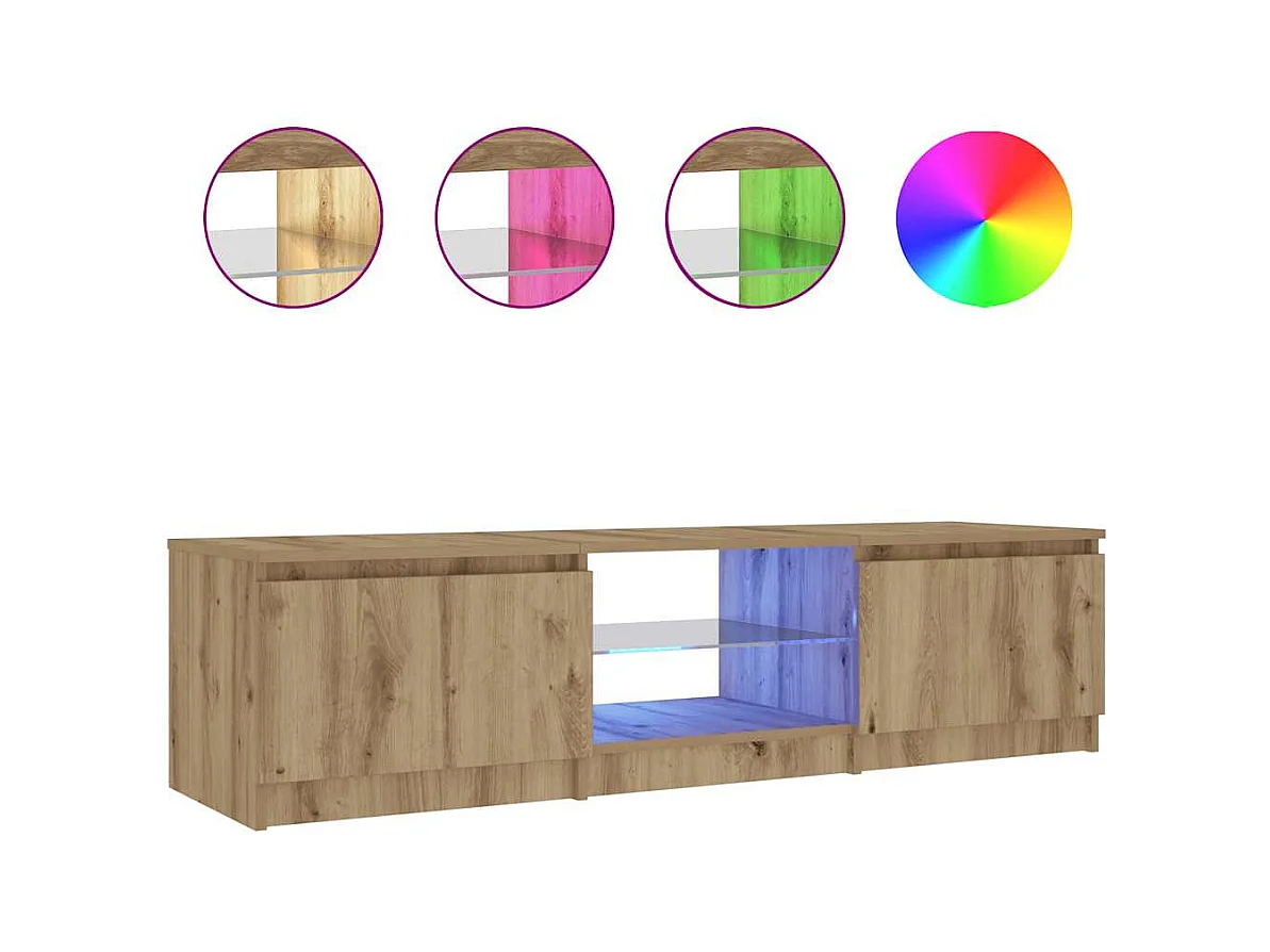 Mobile porta TV con luci a LED in rovere lavorato a mano