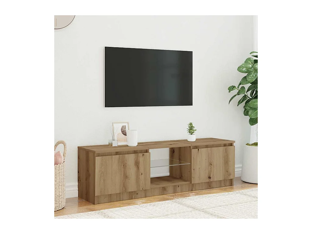 Mobile porta TV con luci a LED in rovere lavorato a mano