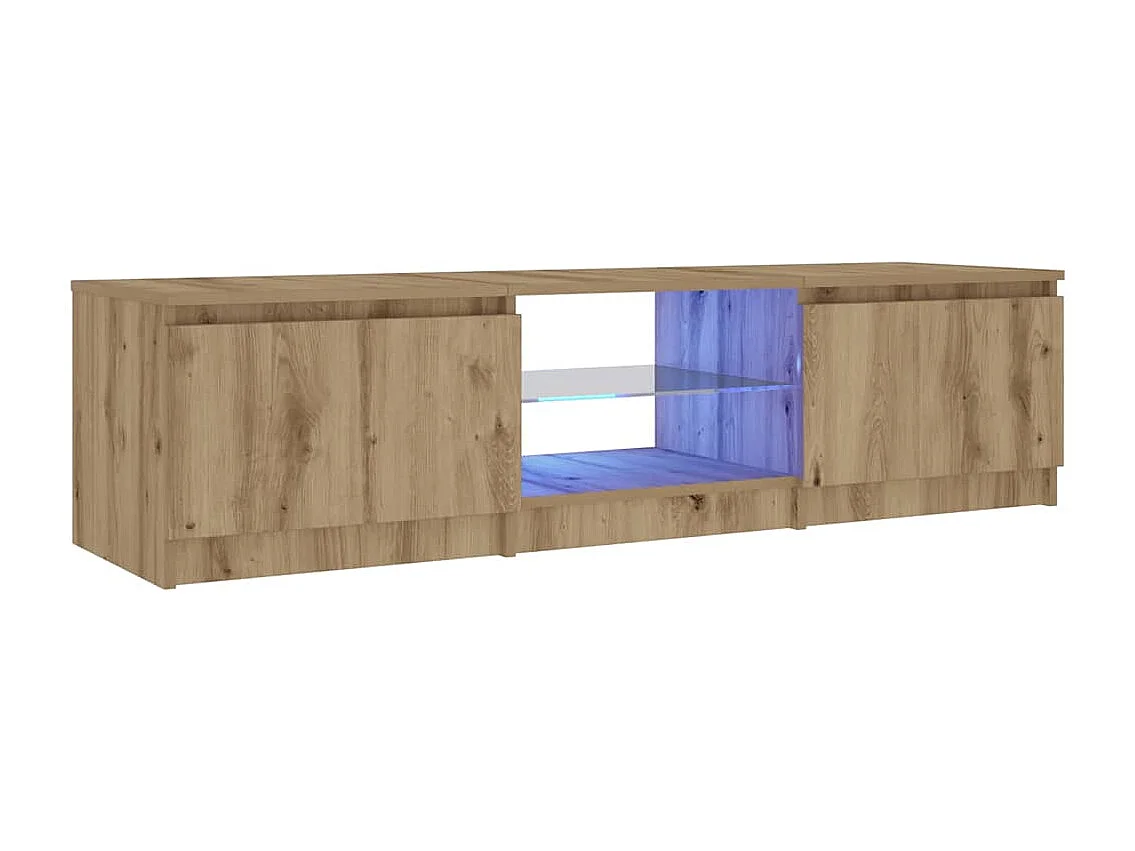 Meuble TV avec lumières LED chêne artisanal bois d'ingénierie