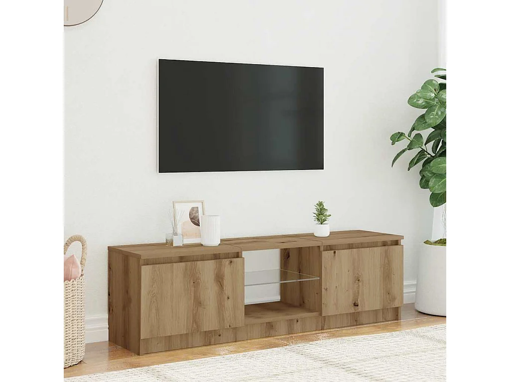 Meuble TV avec lumières LED chêne artisanal bois d'ingénierie