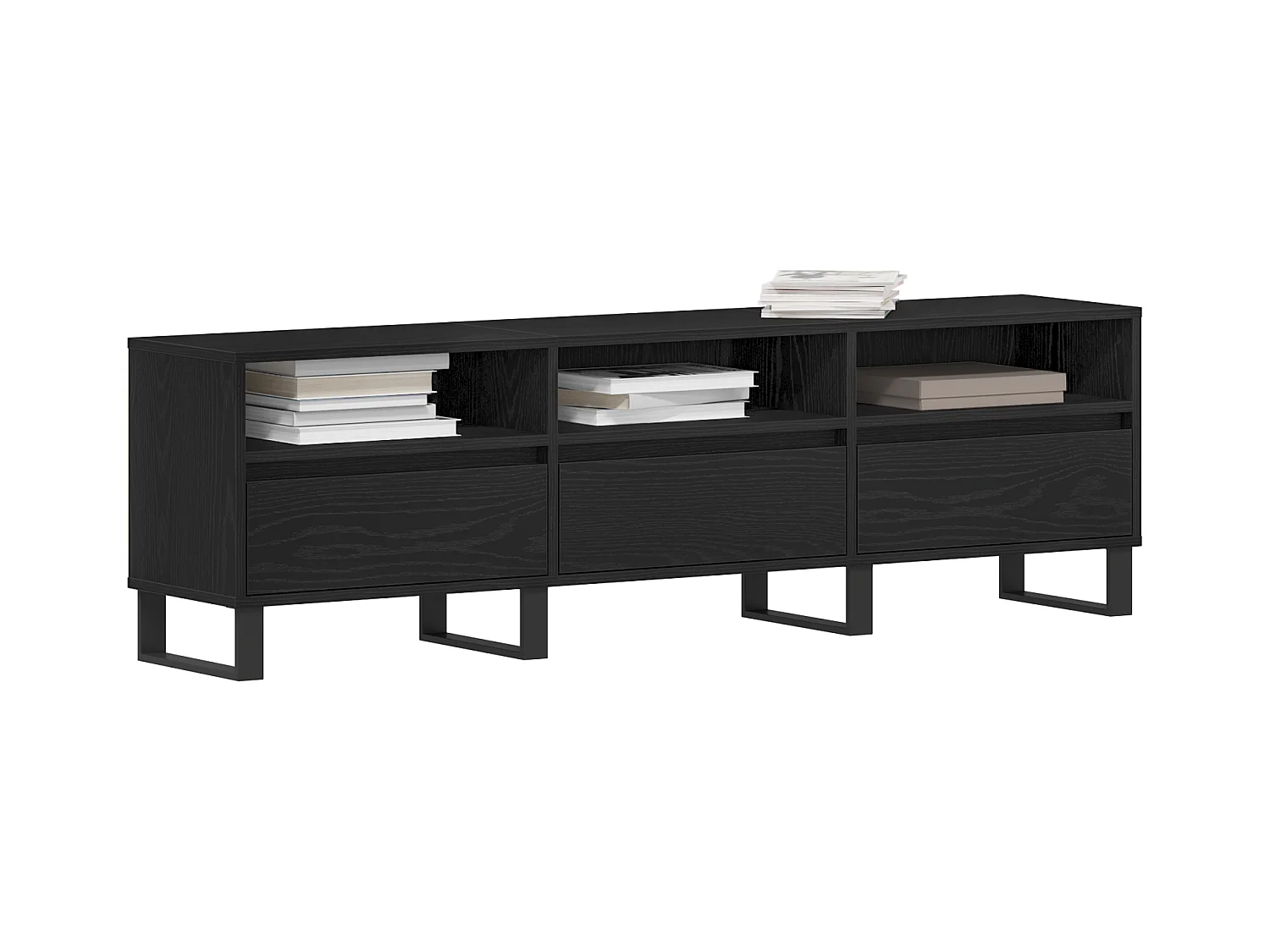 Zwarte eiken tv-kast 150x30x44,5 cm bewerkt hout