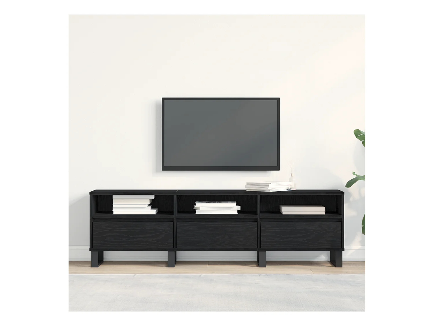 Zwarte eiken tv-kast 150x30x44,5 cm bewerkt hout