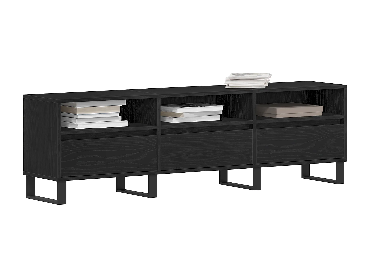 Meuble TV Noir Chêne 150x30x44,5 cm Bois d'ingénierie