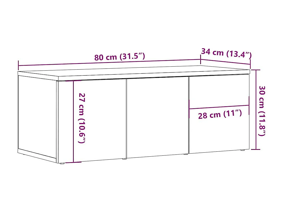 Meuble TV vieux bois 80x34x30 cm bois d'ingénierie