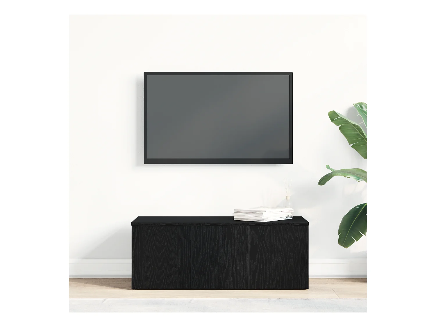 Meuble TV noir en chêne 80x34x30 cm en bois d'ingénierie