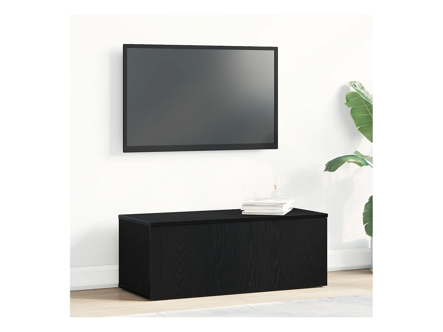 Meuble TV noir en chêne 80x34x30 cm en bois d'ingénierie