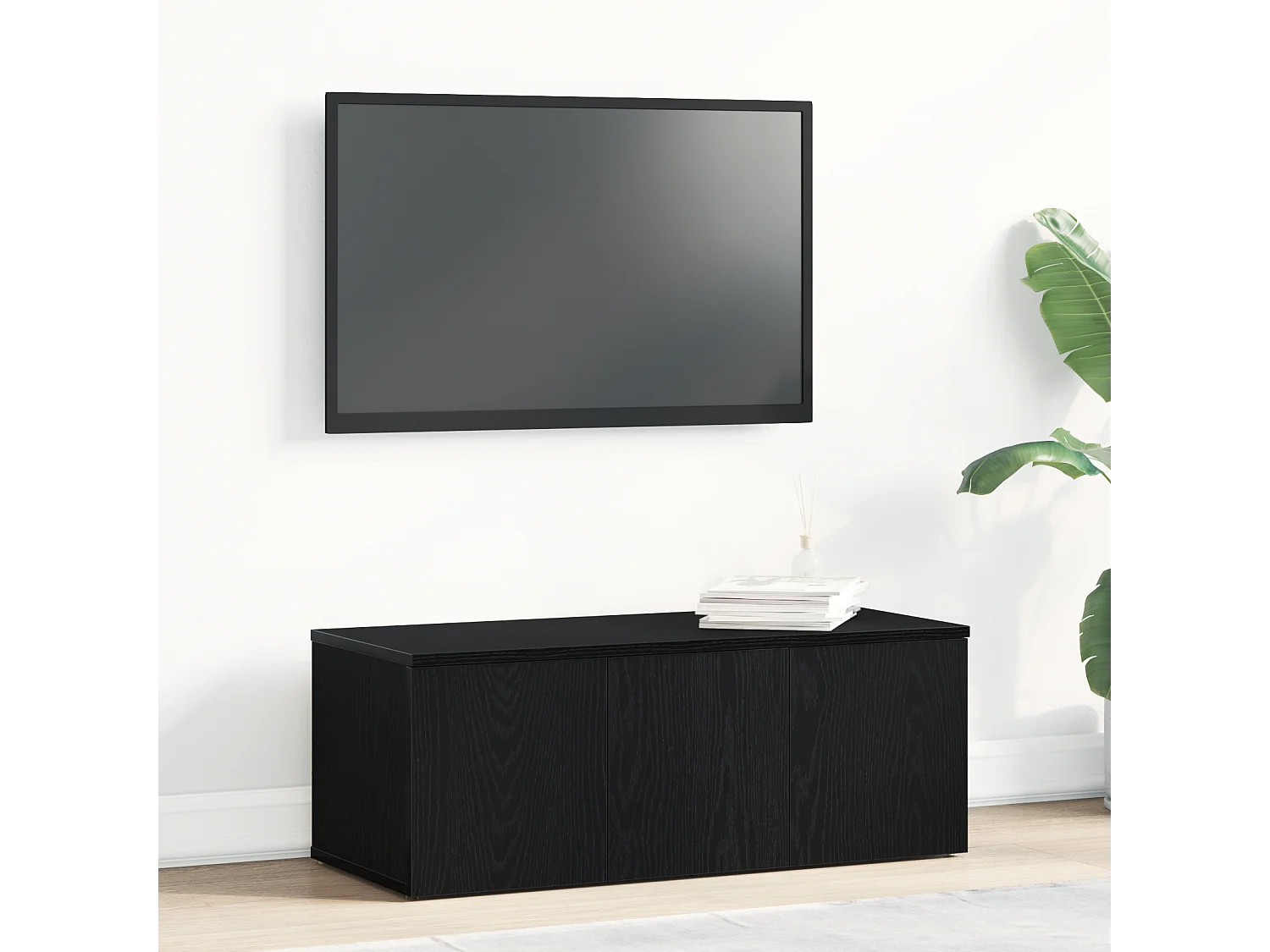 Meuble TV noir en chêne 80x34x30 cm en bois d'ingénierie