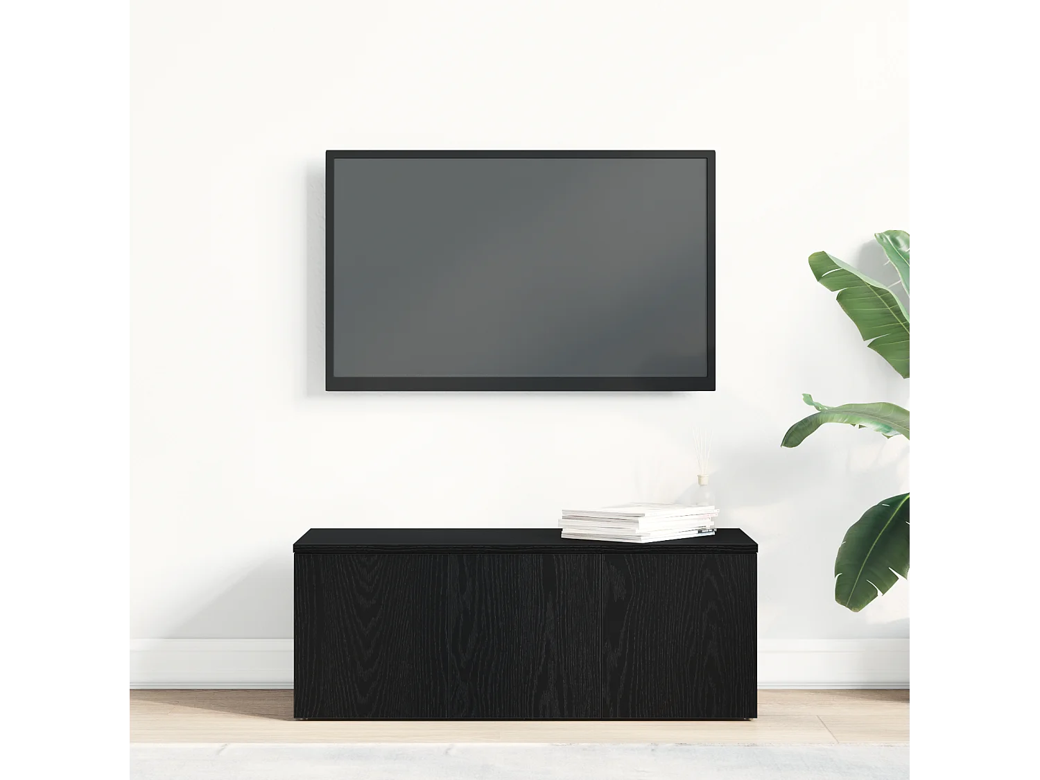 Meuble TV noir en chêne 80x34x30 cm en bois d'ingénierie