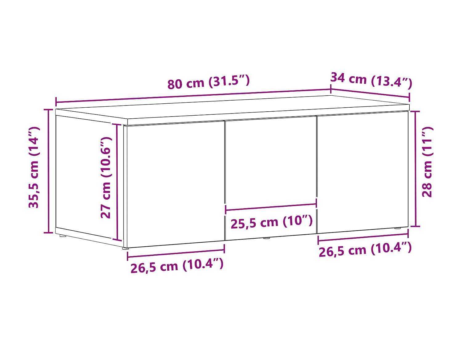 Meuble TV noir en chêne 80x34x30 cm en bois d'ingénierie
