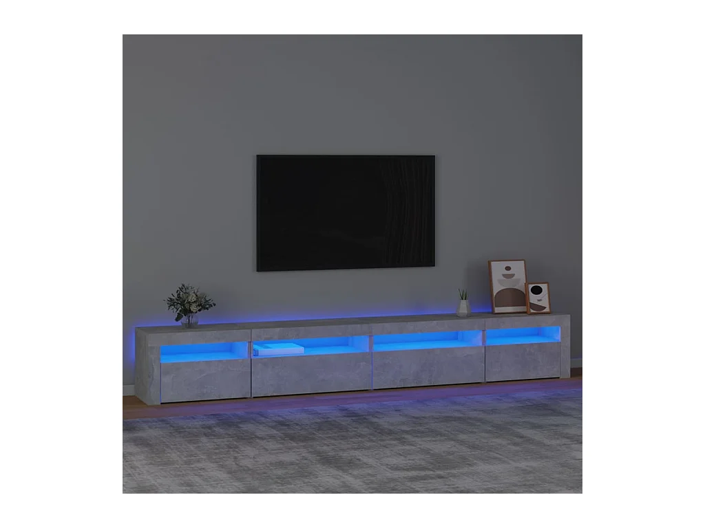 Meuble TV avec lumières LED Gris béton 270x35x40 cm