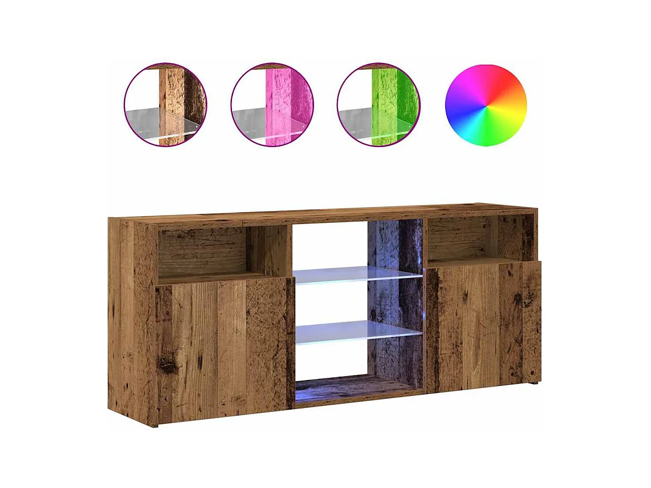 Mobile porta TV con luci a LED in legno vecchio, legno ingegnerizzato