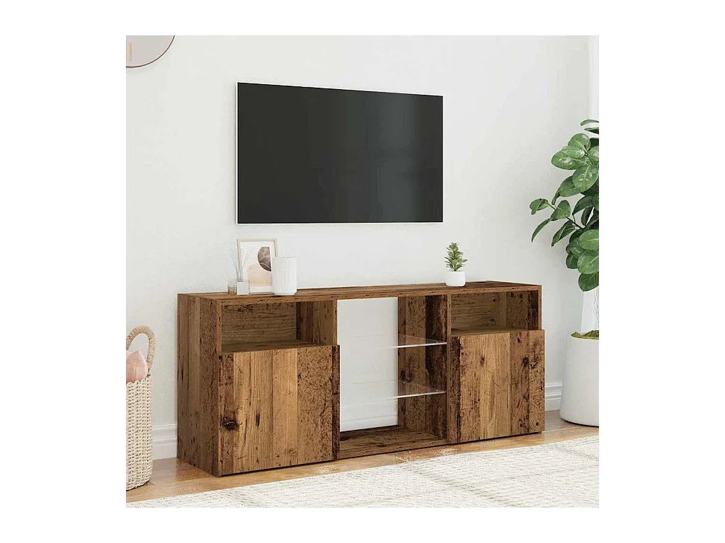 Mobile porta TV con luci a LED in legno vecchio, legno ingegnerizzato