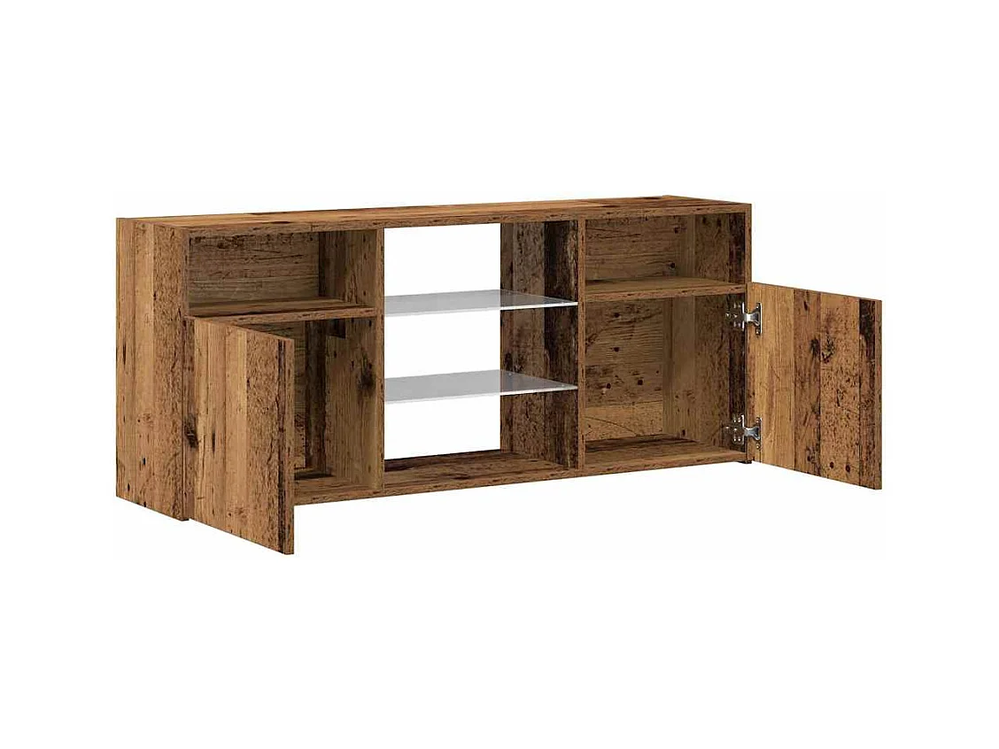 Mobile porta TV con luci a LED in legno vecchio, legno ingegnerizzato