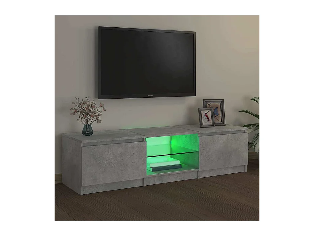 Meuble TV avec lumières LED gris béton 140x40x36 cm