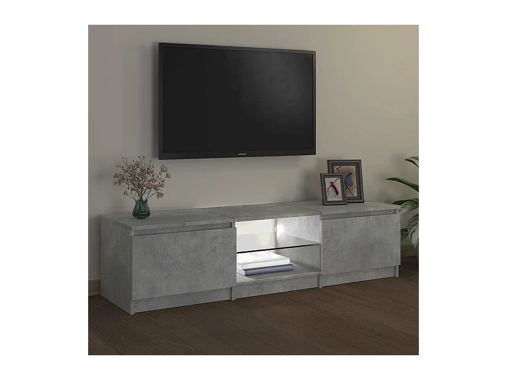 Meuble TV avec lumières LED gris béton 140x40x36 cm