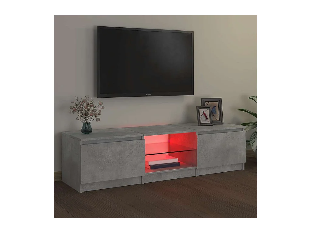 Meuble TV avec lumières LED gris béton 140x40x36 cm