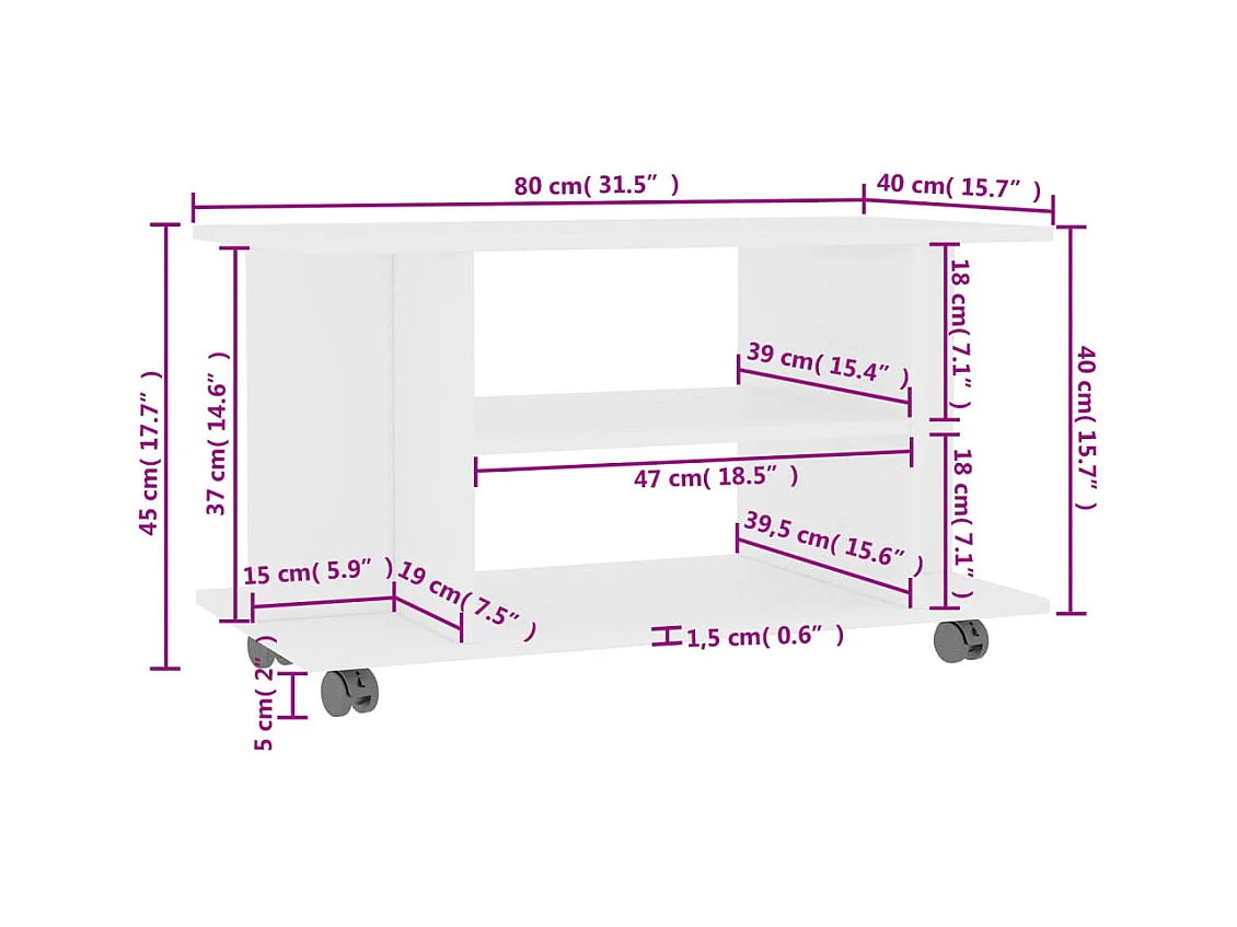 Meuble TV avec roulettes blanc 80x40x45 cm bois d'ingénierie