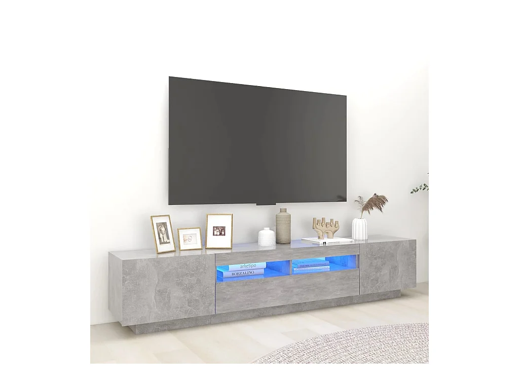 Meuble TV avec lumières LED Gris béton 200x35x40 cm