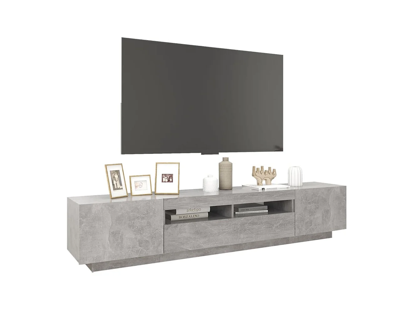 Meuble TV avec lumières LED Gris béton 200x35x40 cm