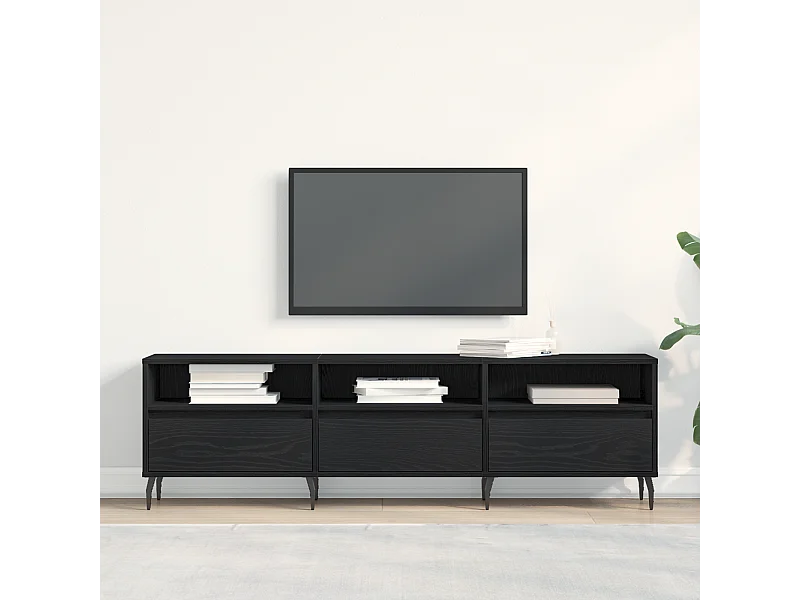 Zwarte eiken tv-kast 150x30x44,5 cm bewerkt hout