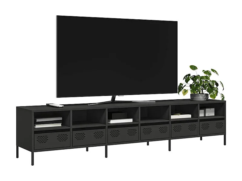 Meuble TV noir 202x39x43,5 cm acier laminé à froid